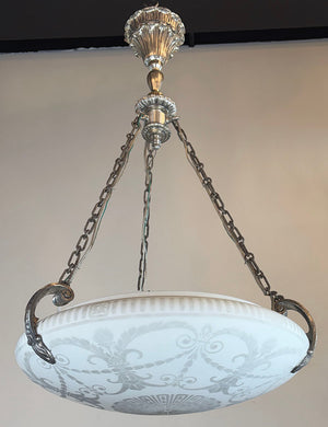 Antique Circa 1905 Etched Garland and Acanthus Edwardian Dome with Original Silver Plate Holder