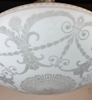 Antique Circa 1905 Etched Garland and Acanthus Edwardian Dome with Original Silver Plate Holder