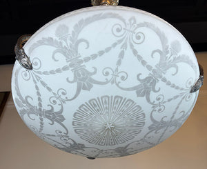 Antique Circa 1905 Etched Garland and Acanthus Edwardian Dome with Original Silver Plate Holder