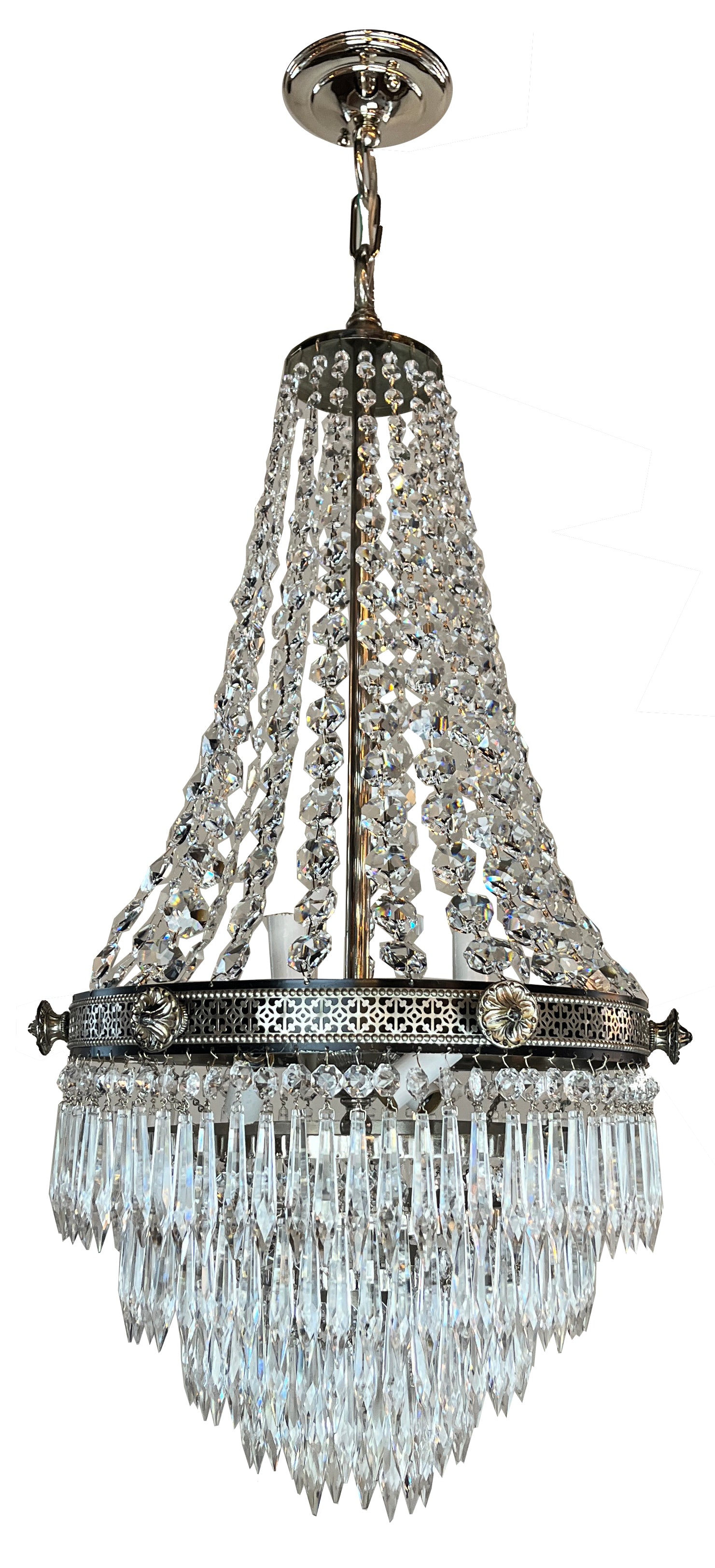 Stunning Antique Circa 1910 Empire Wedding Cake Chandelier With Original Nickel Plate Finish