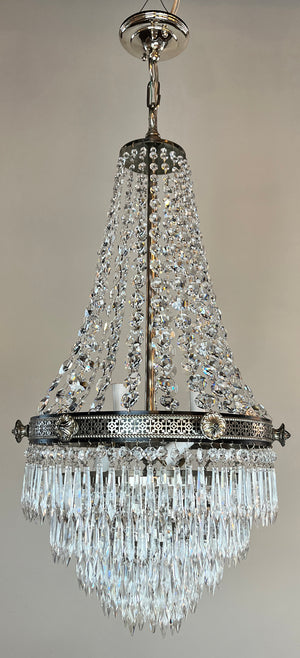 Stunning Antique Circa 1910 Empire Wedding Cake Chandelier With Original Nickel Plate Finish