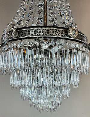 Stunning Antique Circa 1910 Empire Wedding Cake Chandelier With Original Nickel Plate Finish