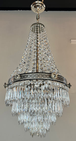 Stunning Antique Circa 1910 Empire Wedding Cake Chandelier With Original Nickel Plate Finish