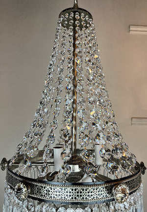 Stunning Antique Circa 1910 Empire Wedding Cake Chandelier With Original Nickel Plate Finish