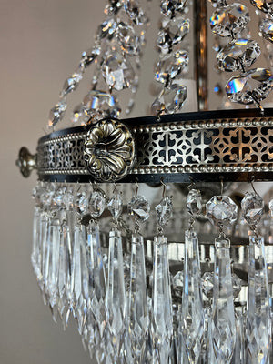 Stunning Antique Circa 1910 Empire Wedding Cake Chandelier With Original Nickel Plate Finish