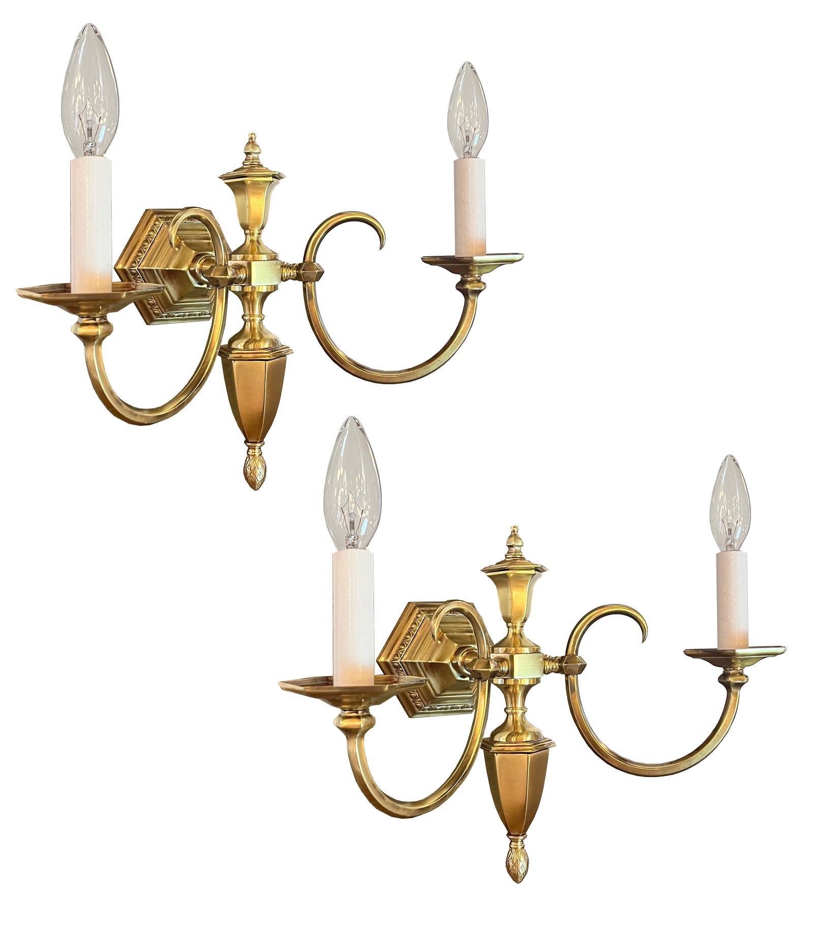 $1200 PAIR - Antique Circa 1900 Edwardian Double Light Early Electric Sconces with Egg and Dart Motif