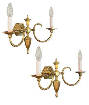 $1200 PAIR - Antique Circa 1900 Edwardian Double Light Early Electric Sconces with Egg and Dart Motif