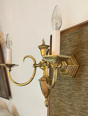 $1200 PAIR - Antique Circa 1900 Edwardian Double Light Early Electric Sconces with Egg and Dart Motif