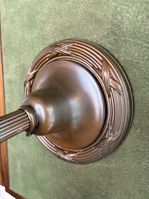 $525 EACH - SET OF 5 AVAILABLE - Circa 1910 Embossed Scroll Arm Wall Sconces with Original Finish and Antique Acid Etched Shades