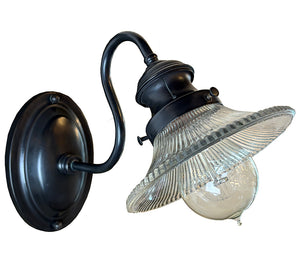 $600 PAIR - Circa 1900 Early Electric Scroll Arm Wall Sconces with Holophane Reflector Shades