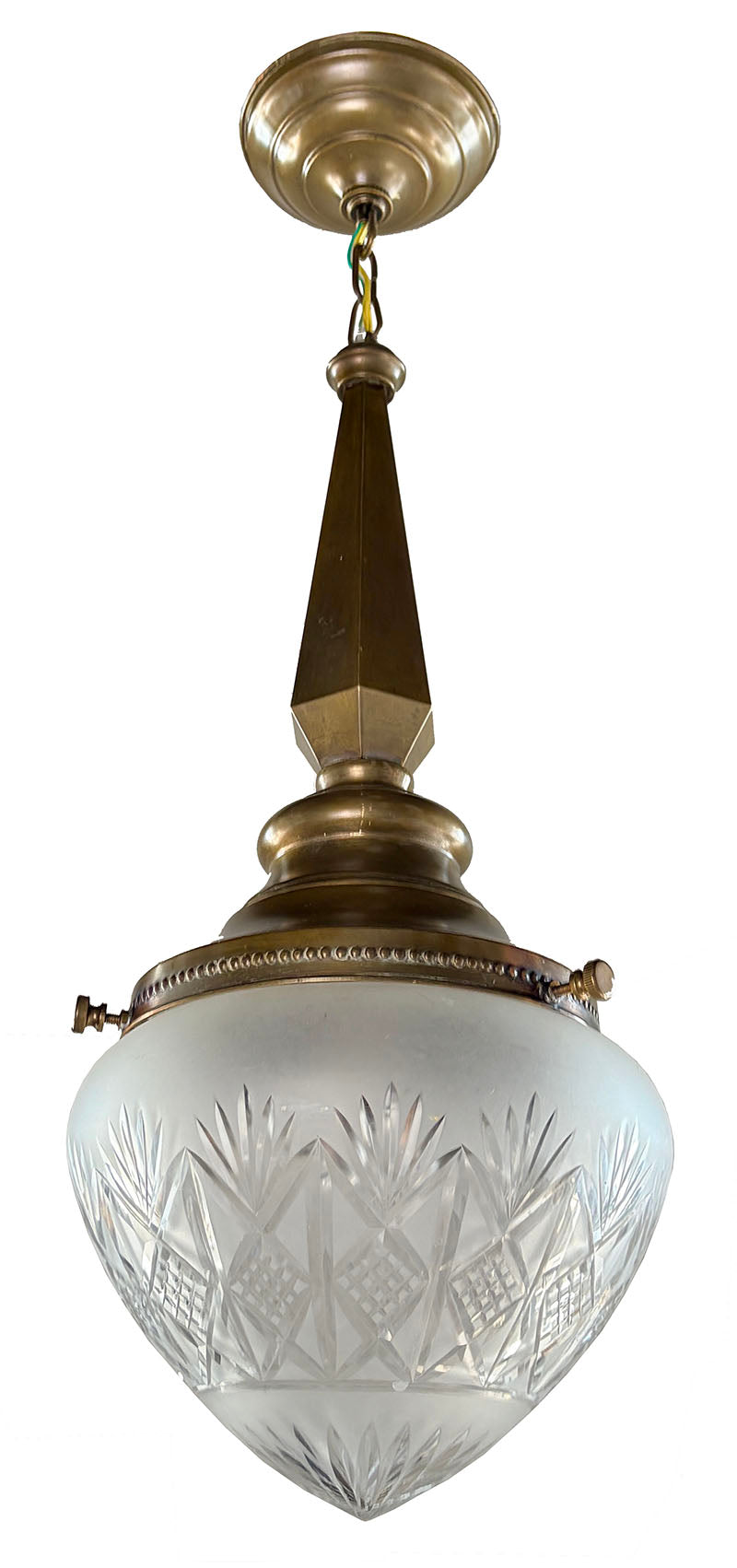 Antique Circa 1920 Czech Cut Glass Teardrop Pendant with Original Brass Holder