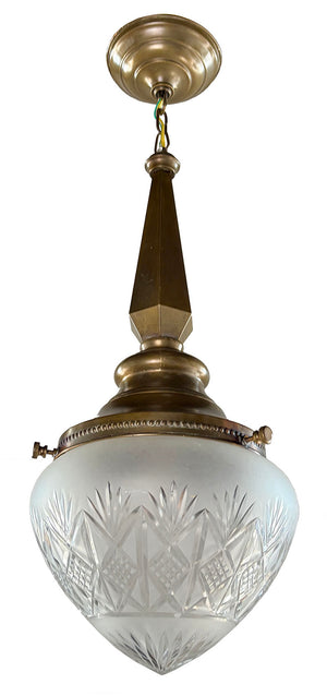 Antique Circa 1920 Czech Cut Glass Teardrop Pendant with Original Brass Holder