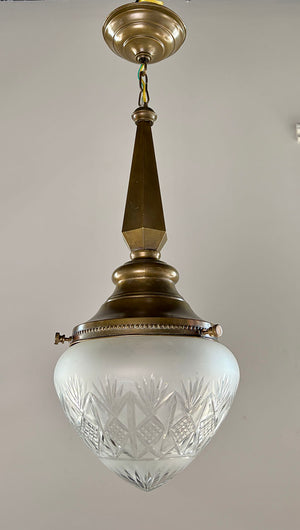 Antique Circa 1920 Czech Cut Glass Teardrop Pendant with Original Brass Holder