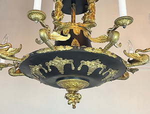 Grand Antique Circa 1910 French Empire Twelve Light Chandelier With Swans and Maidens