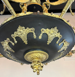 Grand Antique Circa 1910 French Empire Twelve Light Chandelier With Swans and Maidens