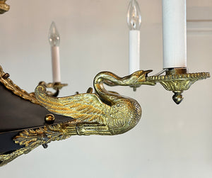 Grand Antique Circa 1910 French Empire Twelve Light Chandelier With Swans and Maidens