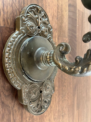 $900 PAIR - Antique Circa 1905-1910 Cast Bronze Beaux Arts Interior- Exterior Wall Sconces with Original Flame Shades