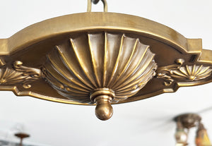 Antique Circa 1910 Edwardian Embossed Flush Mount with Antique Murano Aqua and Frost Petal Shades