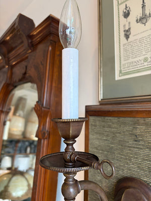 $850 PAIR - Antique Circa 1905 Edwardian Converted Gas Electric Sconces with Original Iridescent Shades
