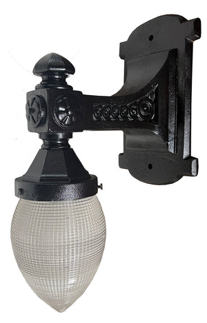 Antique Circa 1910 Cast Iron Edwardian Wall Sconce with Antique Holophane Bullet Shade