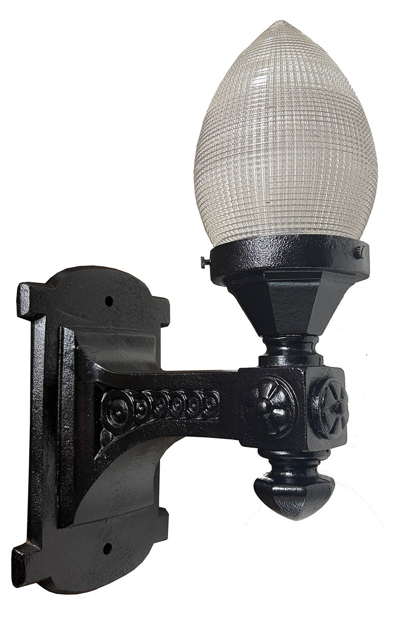Antique Circa 1910 Cast Iron Edwardian Wall Sconce with Antique Holophane Bullet Shade