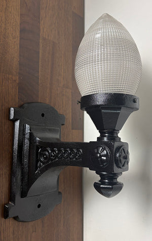 Antique Circa 1910 Cast Iron Edwardian Wall Sconce with Antique Holophane Bullet Shade