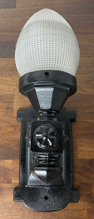 Antique Circa 1910 Cast Iron Edwardian Wall Sconce with Antique Holophane Bullet Shade
