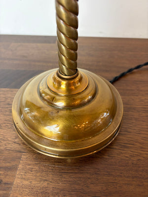 Antique 1910 Brass Scroll Arm Desk Lamp with Original Holophane Shade