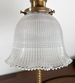 Antique 1910 Brass Scroll Arm Desk Lamp with Original Holophane Shade