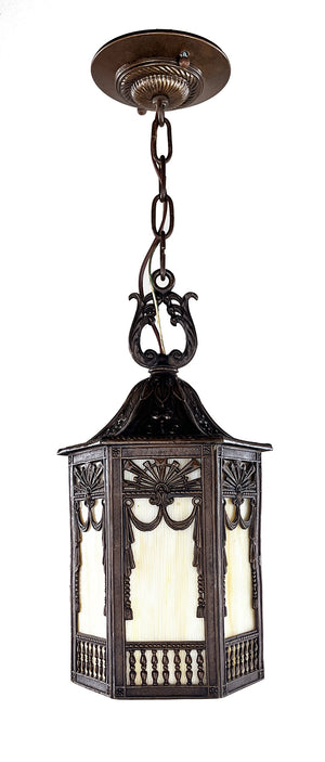 Antique Circa 1905-10 Edwardian Six Sided Lantern with Original Butterscotch Slag Glass