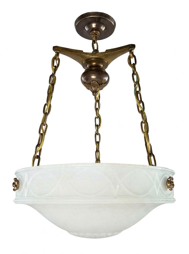 Antique Circa 1910 Milk Glass Edwardian Dome with Original Antique Brass Hardware