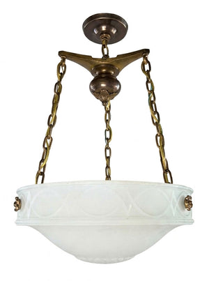 Antique Circa 1910 Milk Glass Edwardian Dome with Original Antique Brass Hardware