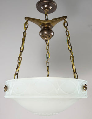 Antique Circa 1910 Milk Glass Edwardian Dome with Original Antique Brass Hardware