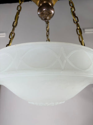 Antique Circa 1910 Milk Glass Edwardian Dome with Original Antique Brass Hardware