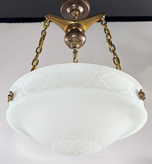 Antique Circa 1910 Milk Glass Edwardian Dome with Original Antique Brass Hardware