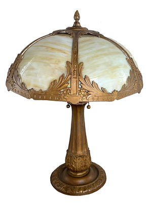 Antique Circa 1910 Panel Glass Table Lamp Attributed to Miller