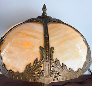 Antique Circa 1910 Panel Glass Table Lamp Attributed to Miller