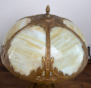 Antique Circa 1910 Panel Glass Table Lamp Attributed to Miller