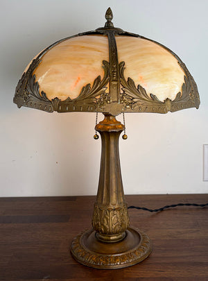 Antique Circa 1910 Panel Glass Table Lamp Attributed to Miller