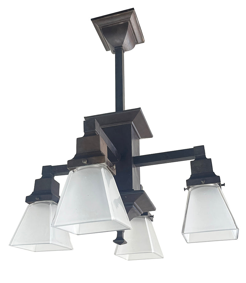 Antique Circa 1910 Mission Four Light Flush Mount with Original Shades