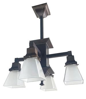 Antique Circa 1910 Mission Four Light Flush Mount with Original Shades
