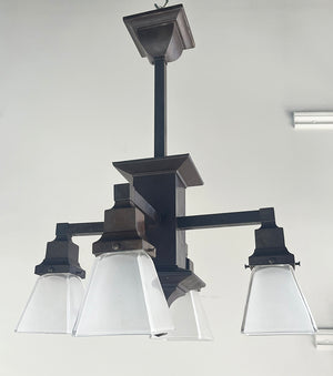 Antique Circa 1910 Mission Four Light Flush Mount with Original Shades