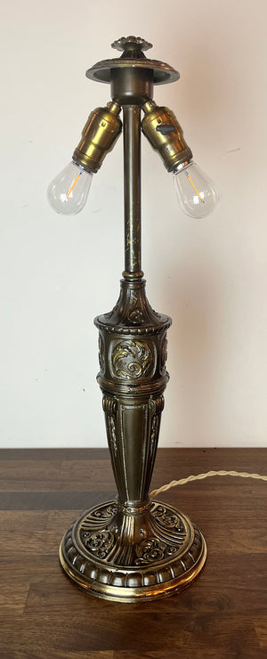 Anitque Circa 1910 Transitional Art Nouveau Edwardian Curved Slag Glass Panel Lamp with Original Finish