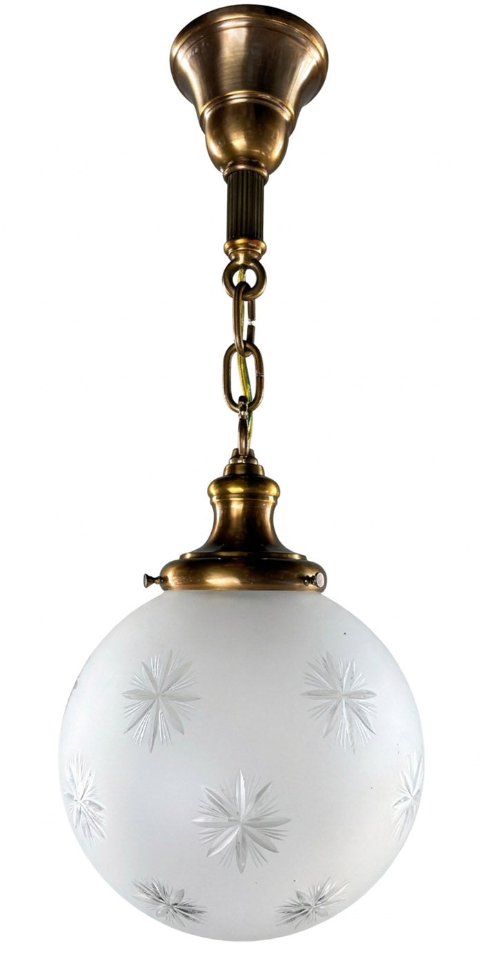 Antique Circa 1910 Star Cut 8" Ball Shade on Original Brass Pendant
