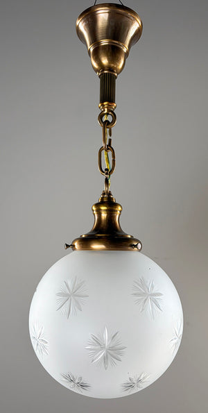 Antique Circa 1910 Star Cut 8" Ball Shade on Original Brass Pendant