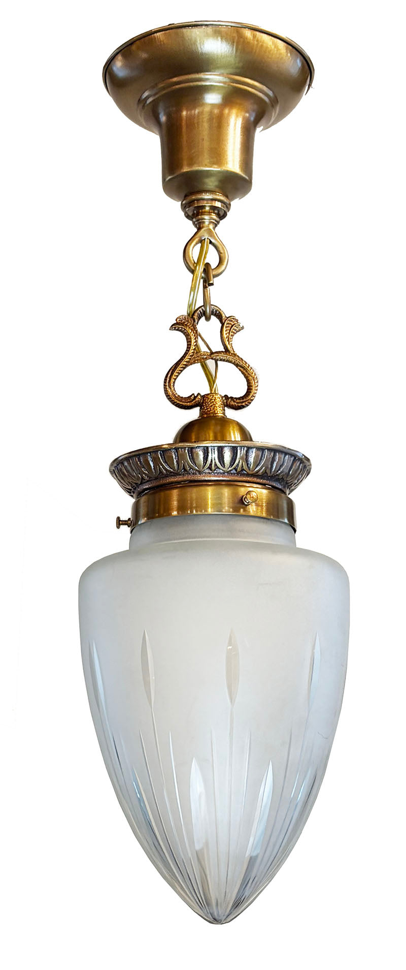 Antique Circa 1910 Edwardian Cut Glass Tear Drop Pendant with Oringal Antique Brass Holder