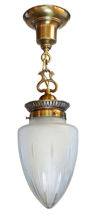 Antique Circa 1910 Edwardian Cut Glass Tear Drop Pendant with Oringal Antique Brass Holder