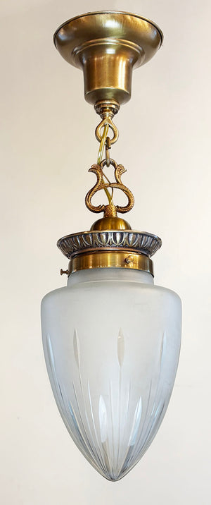 Antique Circa 1910 Edwardian Cut Glass Tear Drop Pendant with Oringal Antique Brass Holder