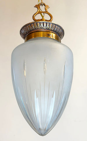 Antique Circa 1910 Edwardian Cut Glass Tear Drop Pendant with Oringal Antique Brass Holder