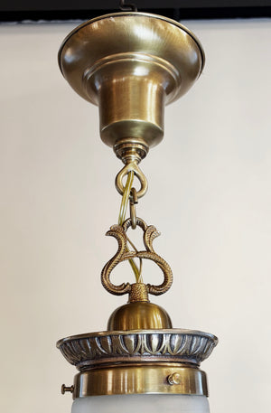 Antique Circa 1910 Edwardian Cut Glass Tear Drop Pendant with Oringal Antique Brass Holder